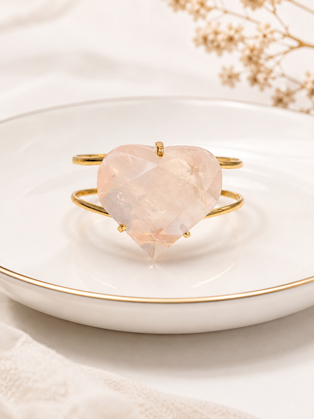 Faceted Rose Quartz Heart Bracelet