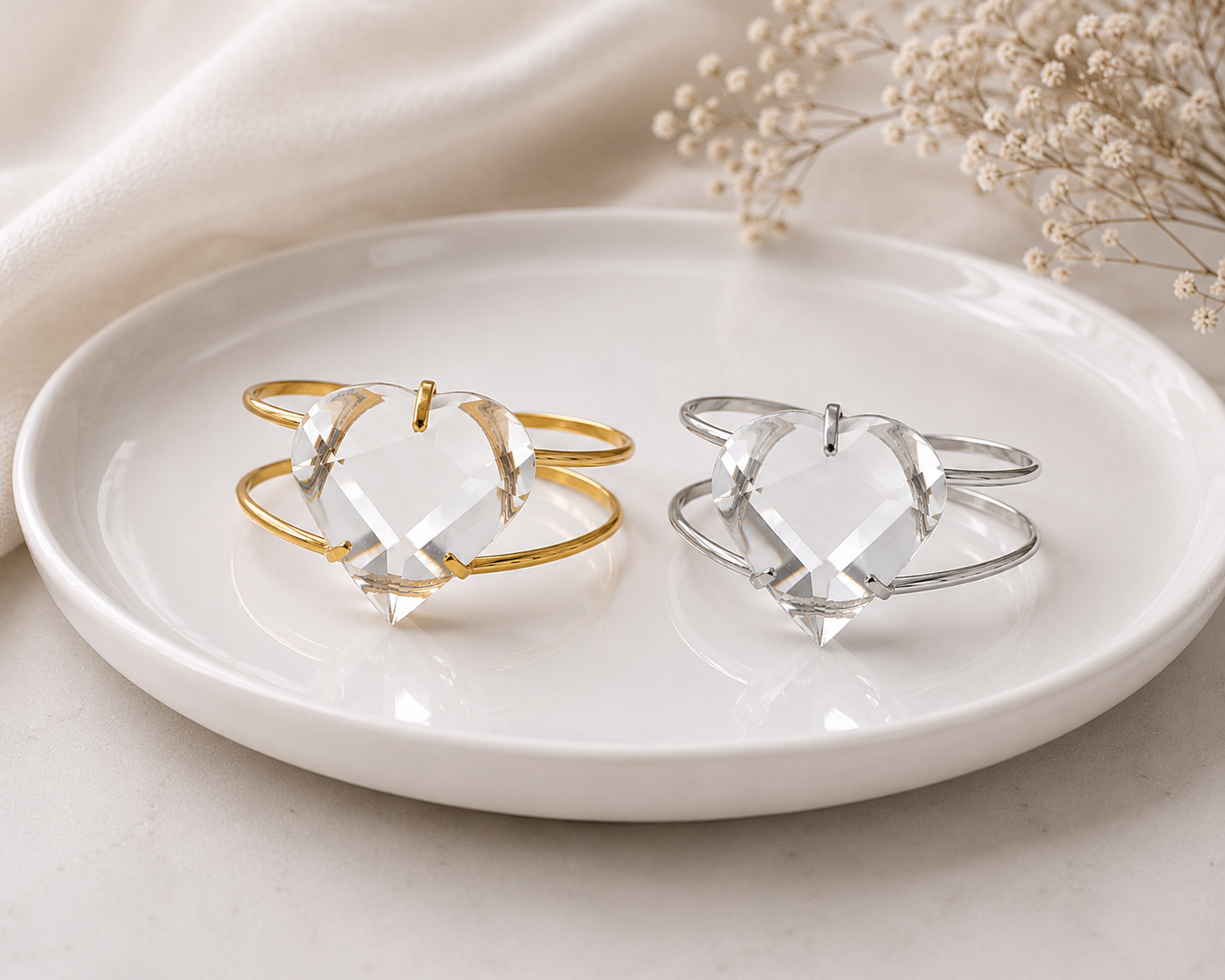 Faceted Clear Quartz Heart Bracelet