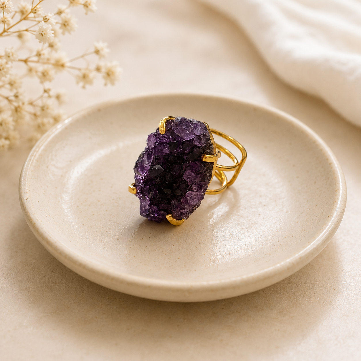 February Birthstone – Amethyst Adjustable Sterling Silver Ring