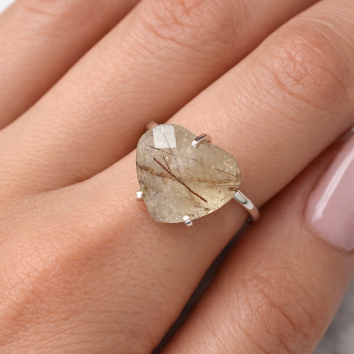 Small Rutilated Quartz Heart Ring (a unique alternative to traditional birthstones) Adjustable 5-9