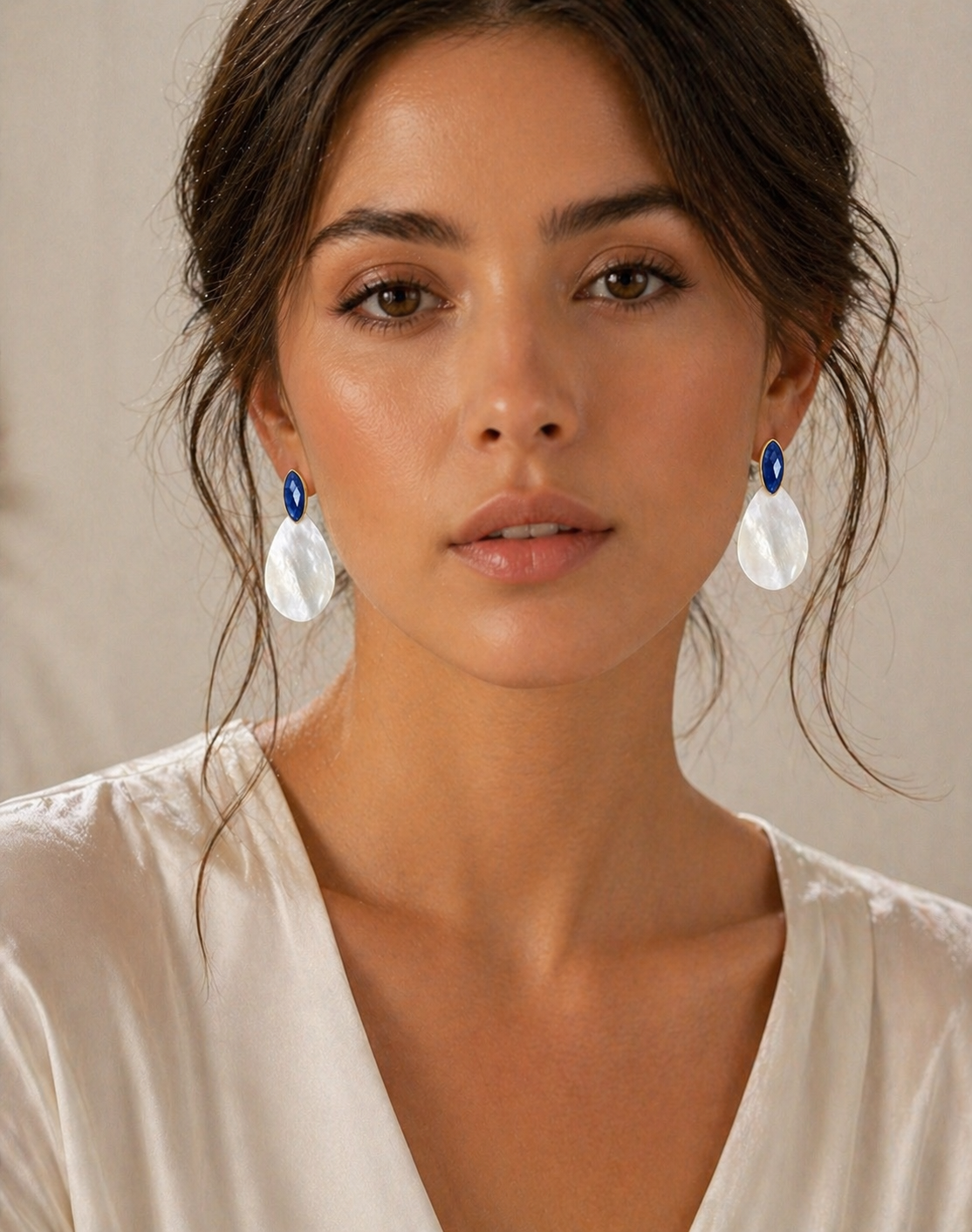 Sapphire & Mother of Pearl Earrings – September Birthstone – Sterling Silver