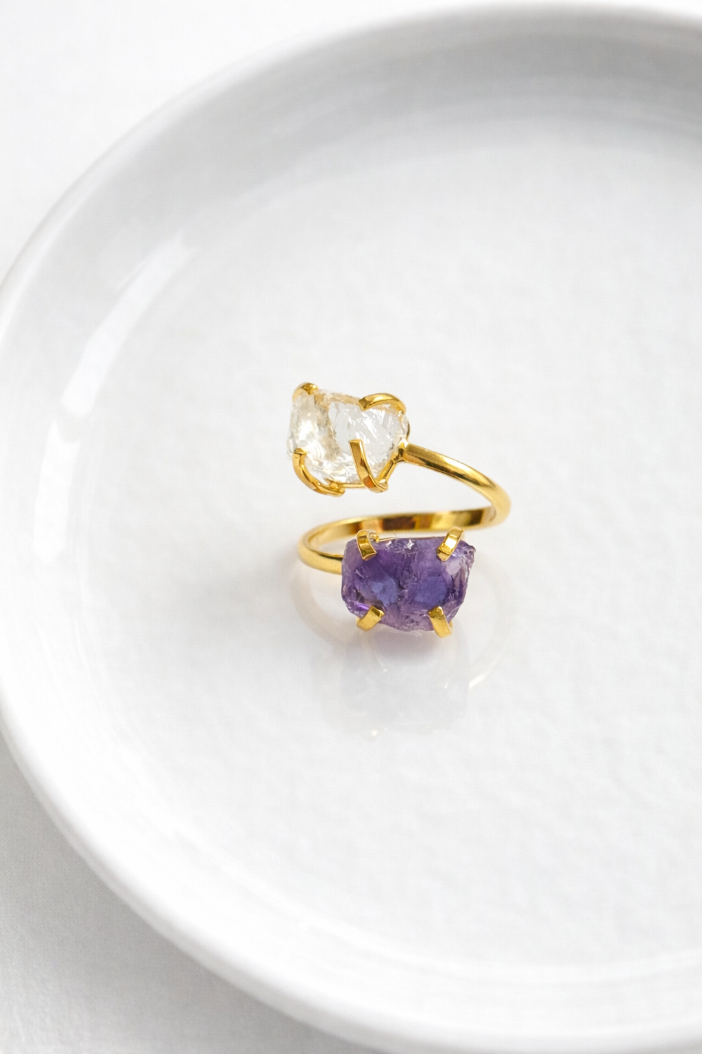 Amethyst & Clear Quartz Double Ring (Adjustable 5-9)