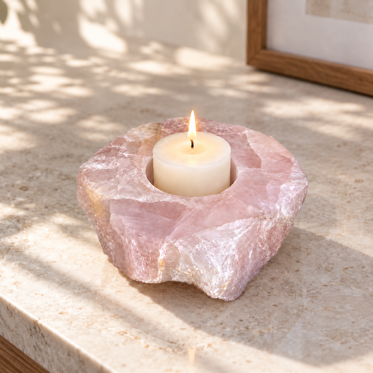 Rose Quartz Crystal Candle Holder