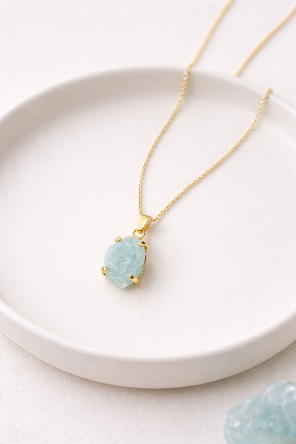 Raw Aquamarine Necklace – March Birthstone