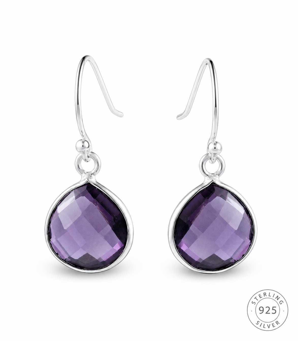 February Birthstone – Amethyst Sterling Silver Gold Plated Earrings