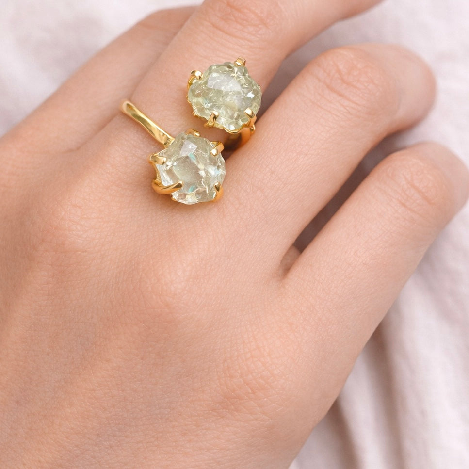 Green Amethyst Ring Double Ring Adjustable 5-9)