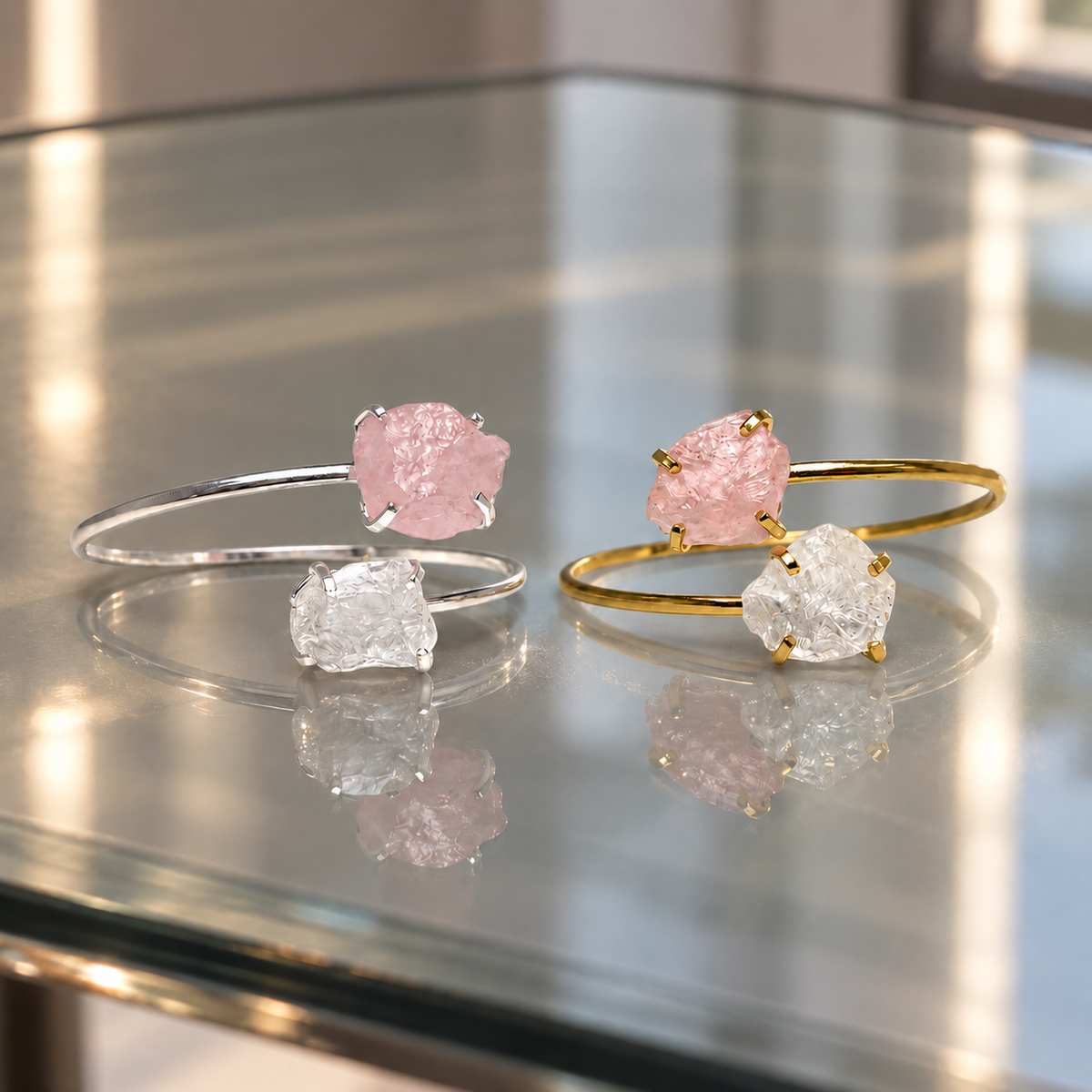 Rose Quartz & Clear Quartz Double Bracelet