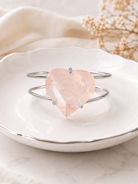 Faceted Rose Quartz Heart Bracelet
