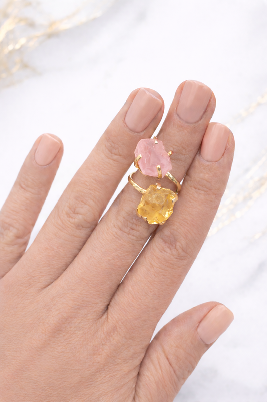 Rose Quartz & Citrine Double Ring (Adjustable 5-9)