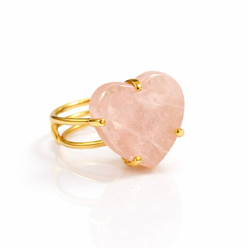 Rose Quartz Heart Ring (Size 5-9)