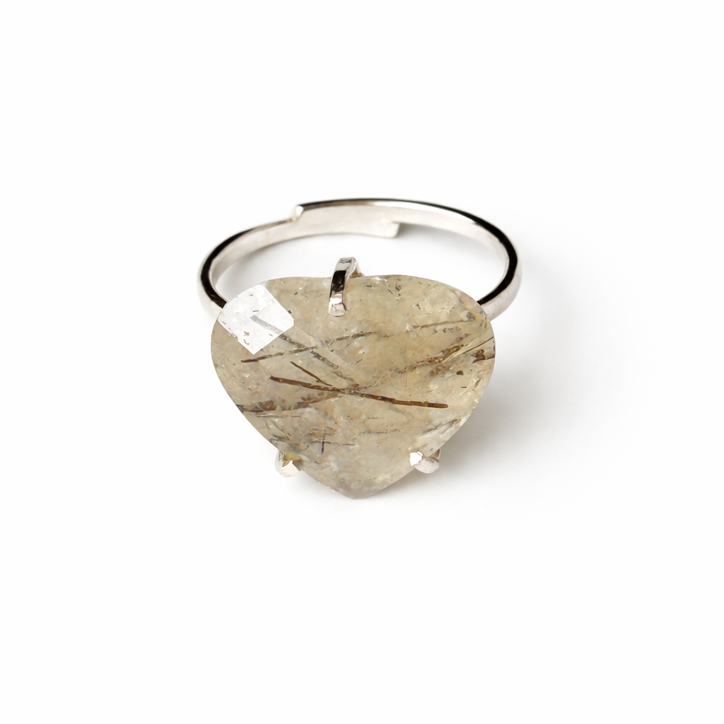 Small Rutilated Quartz Heart Ring (a unique alternative to traditional birthstones) Adjustable 5-9