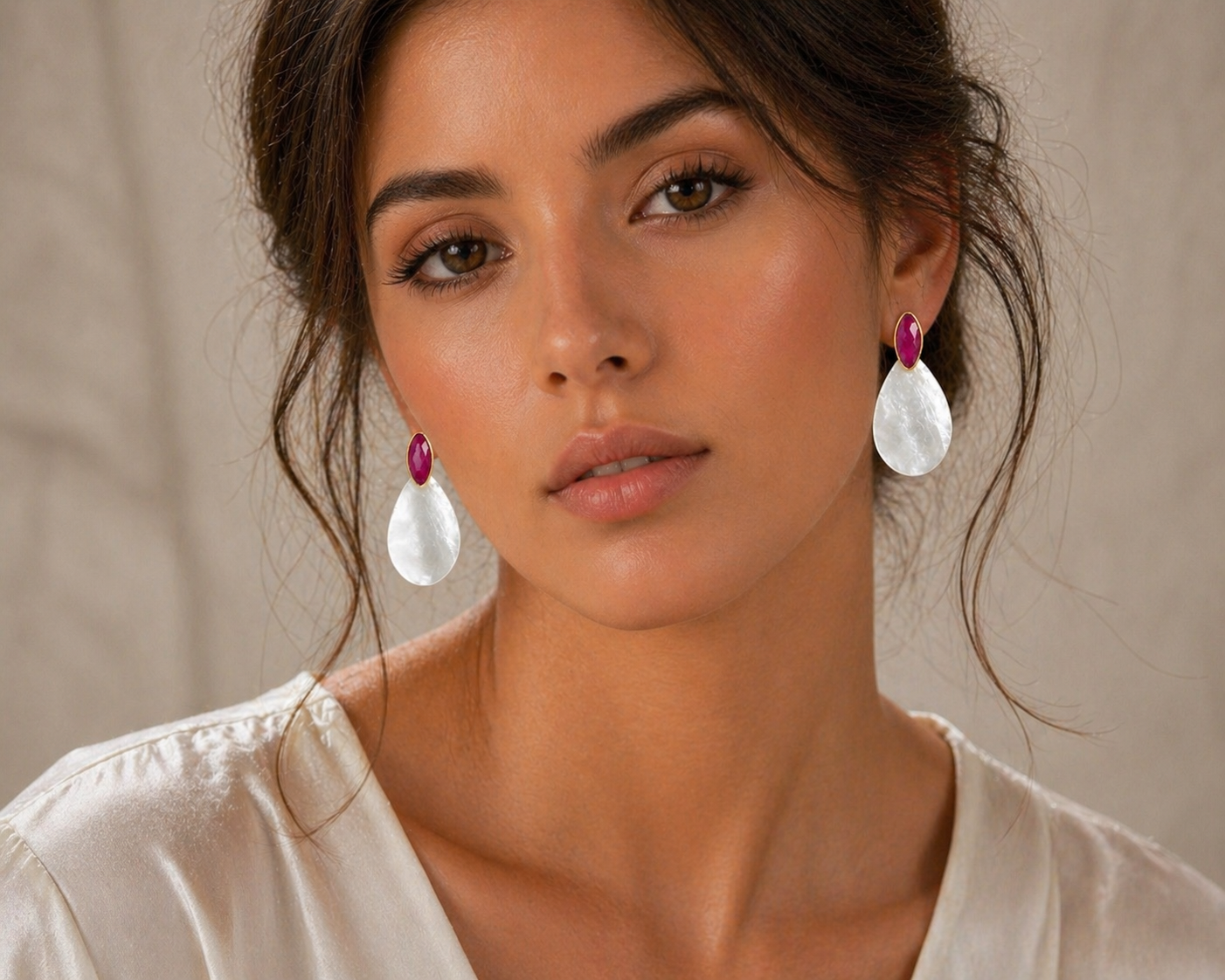 Ruby & Mother of Pearl Earrings – July Birthstone – Sterling Silver