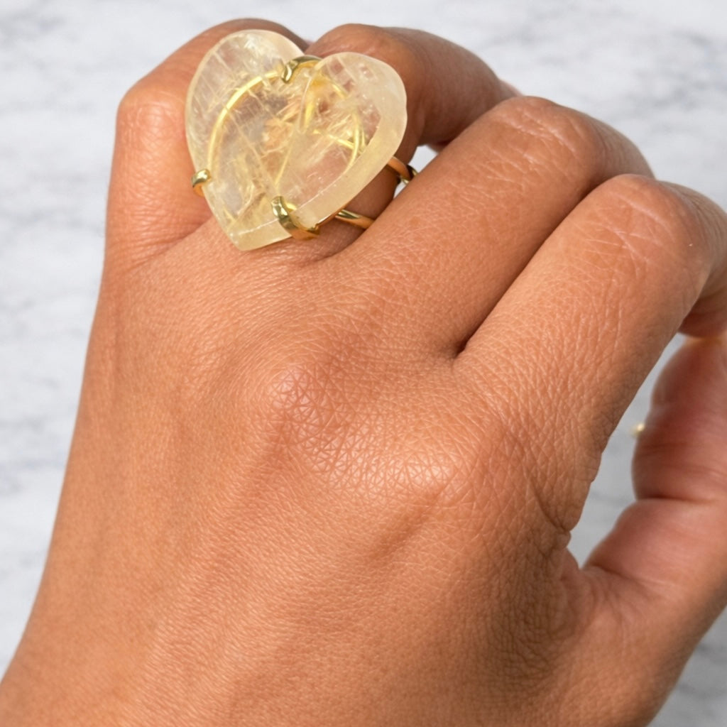 Natural Citrine Heart Ring (Adjustable Size 5–9)
