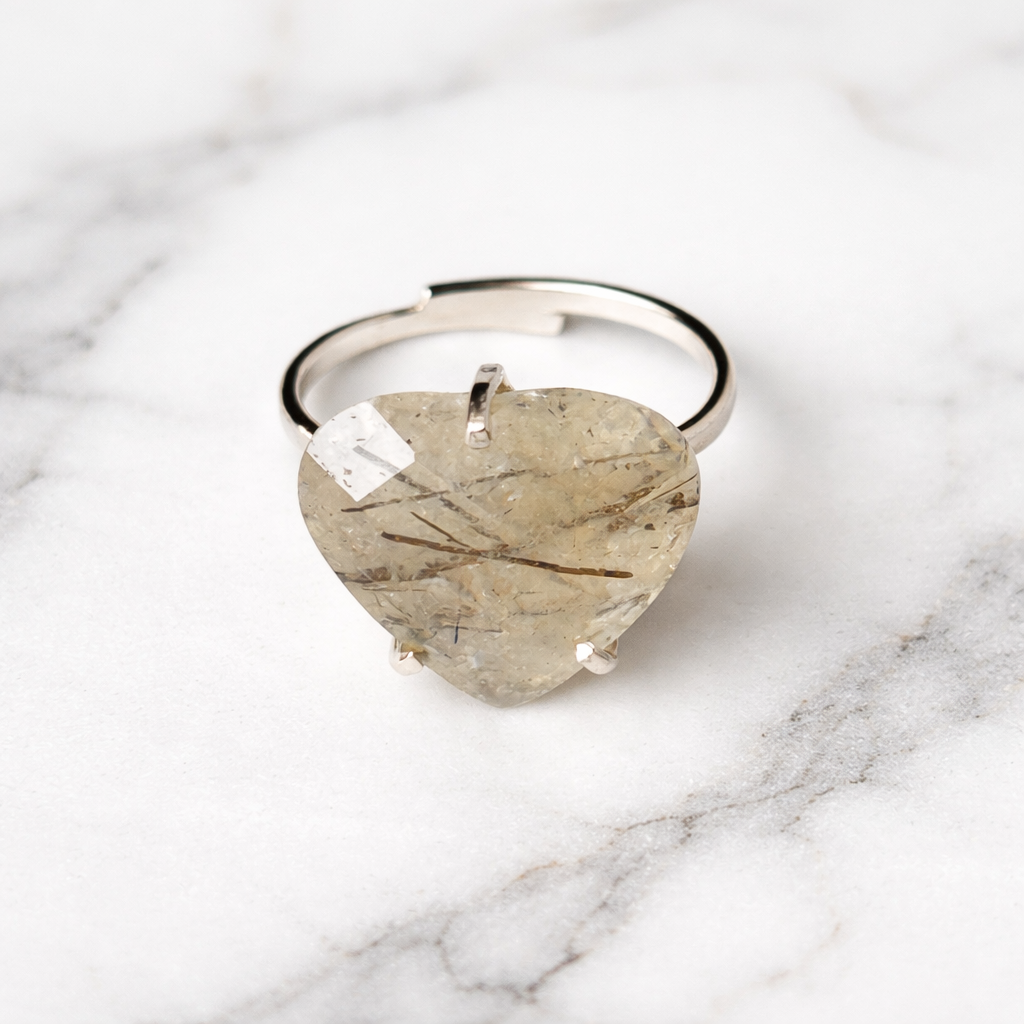 Small Rutilated Quartz Heart Ring (a unique alternative to traditional birthstones) Adjustable 5-9