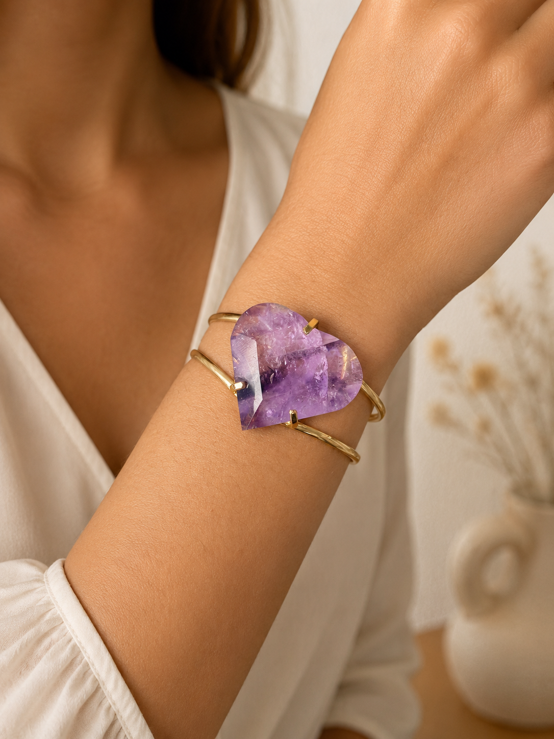 Faceted Amethyst Heart Bracelet