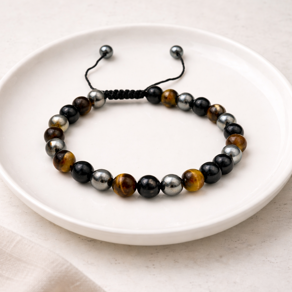 Tiger’s Eye, Hematite & Black Agate Men’s Bracelet