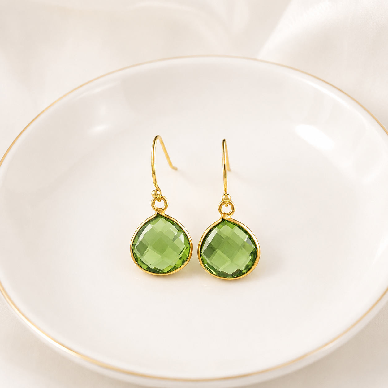 August Birthstone – Peridot Sterling Silver Gold Plated Earrings