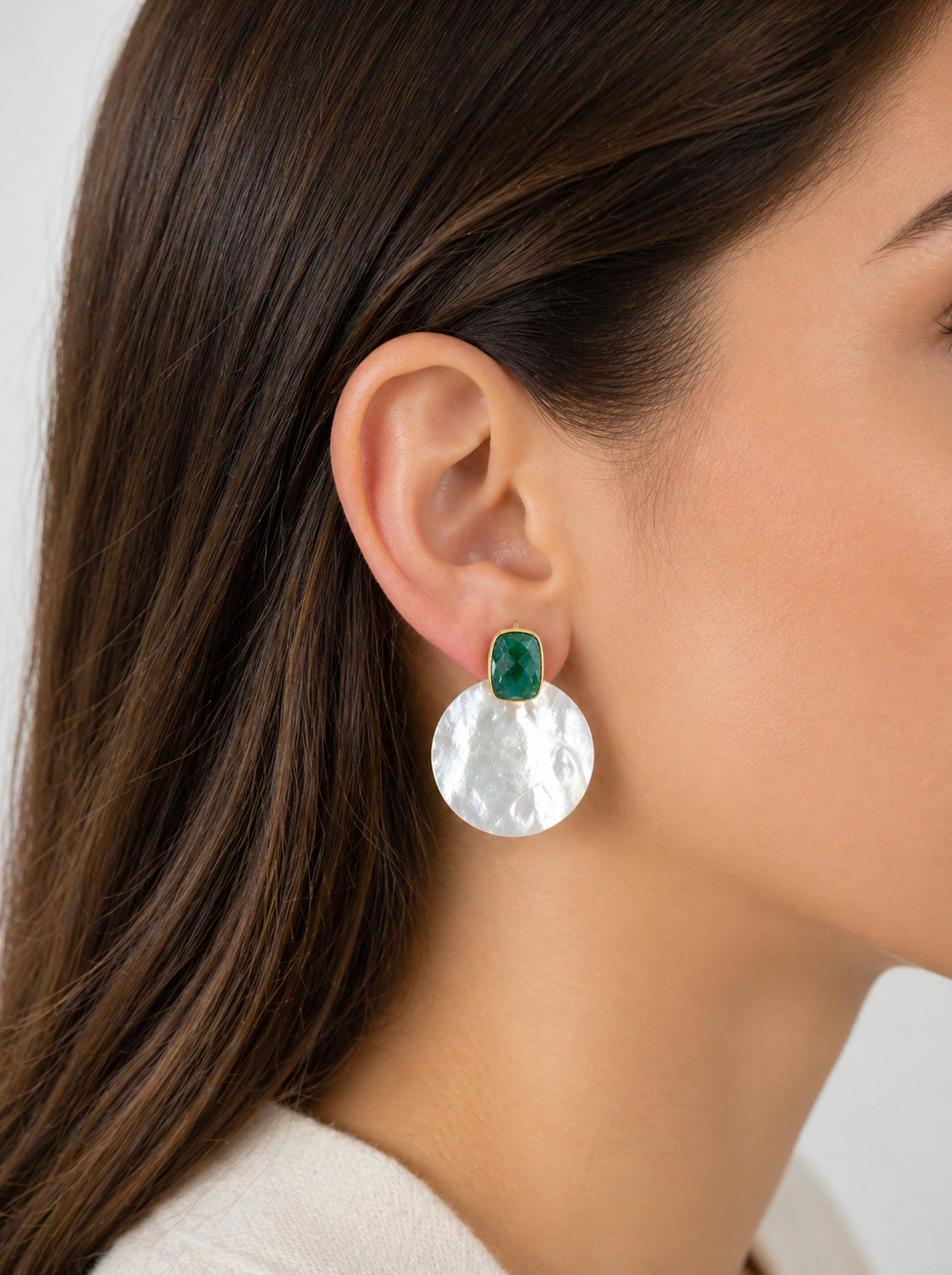 Emerald & Mother of Pearl Earrings – May Birthstone – Sterling Silver
