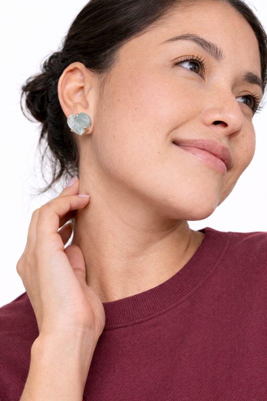 Aquamarine Heart Stud Earrings