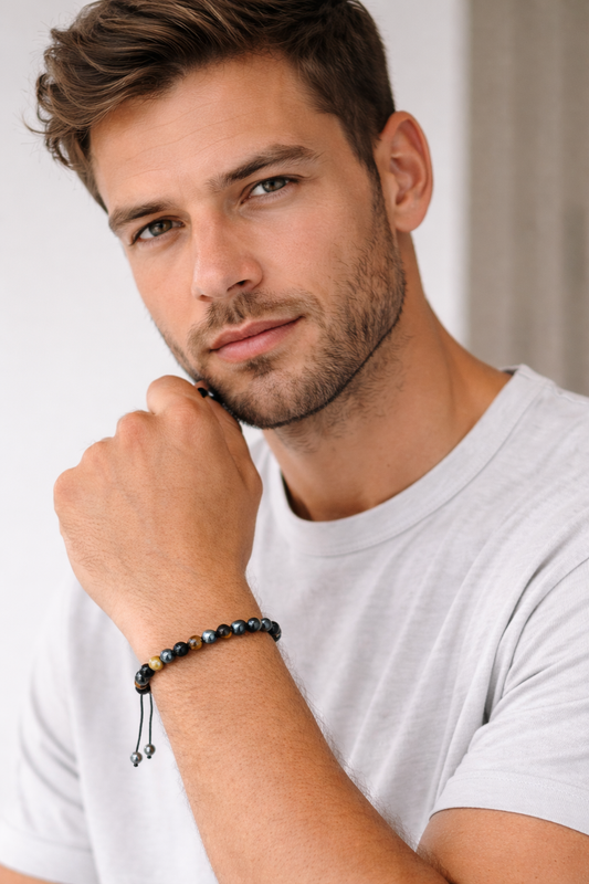 Tiger’s Eye, Hematite & Black Agate Men’s Bracelet