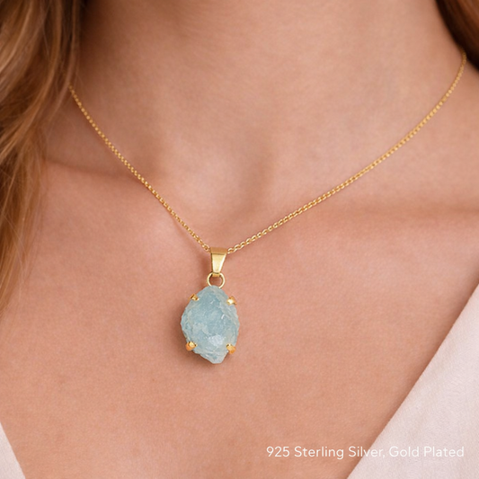 Raw Aquamarine Necklace – March Birthstone