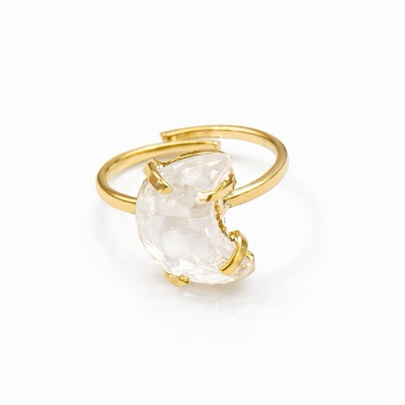 Clear Quartz Moon Ring (Adjustable 5-8)