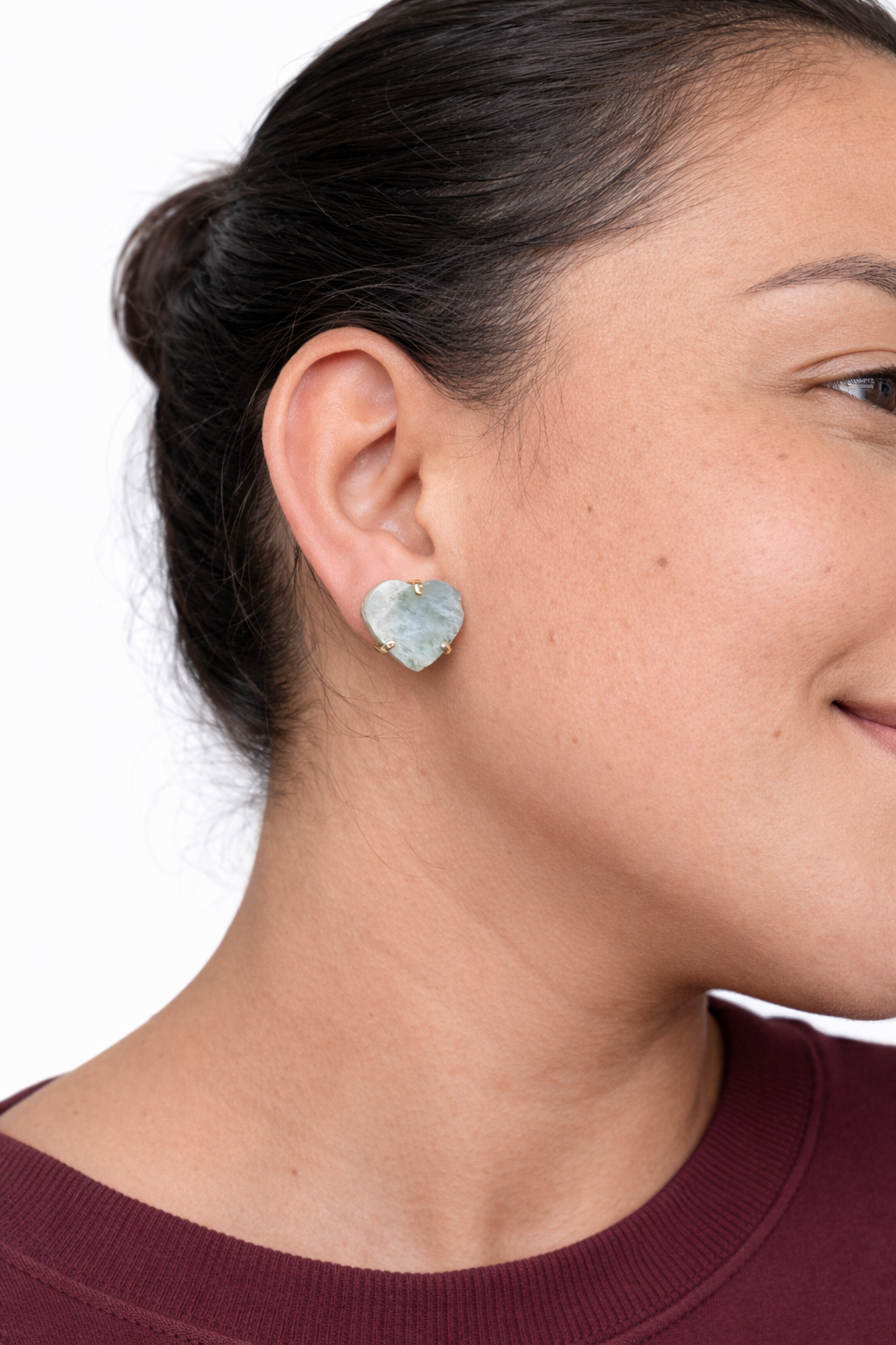 Aquamarine Heart Stud Earrings