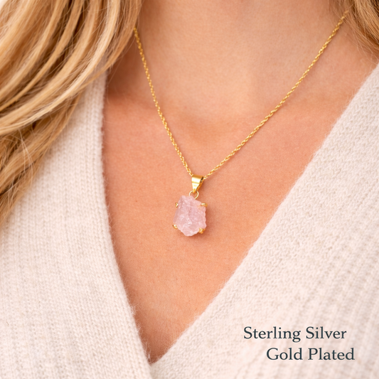Raw Rose Quartz Pendant Necklace