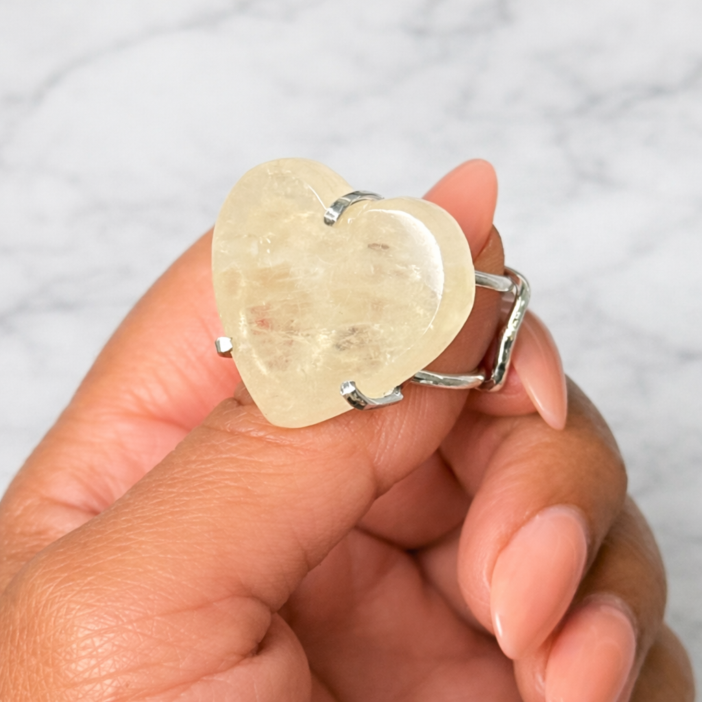 Natural Citrine Heart Ring (Adjustable Size 5–9)