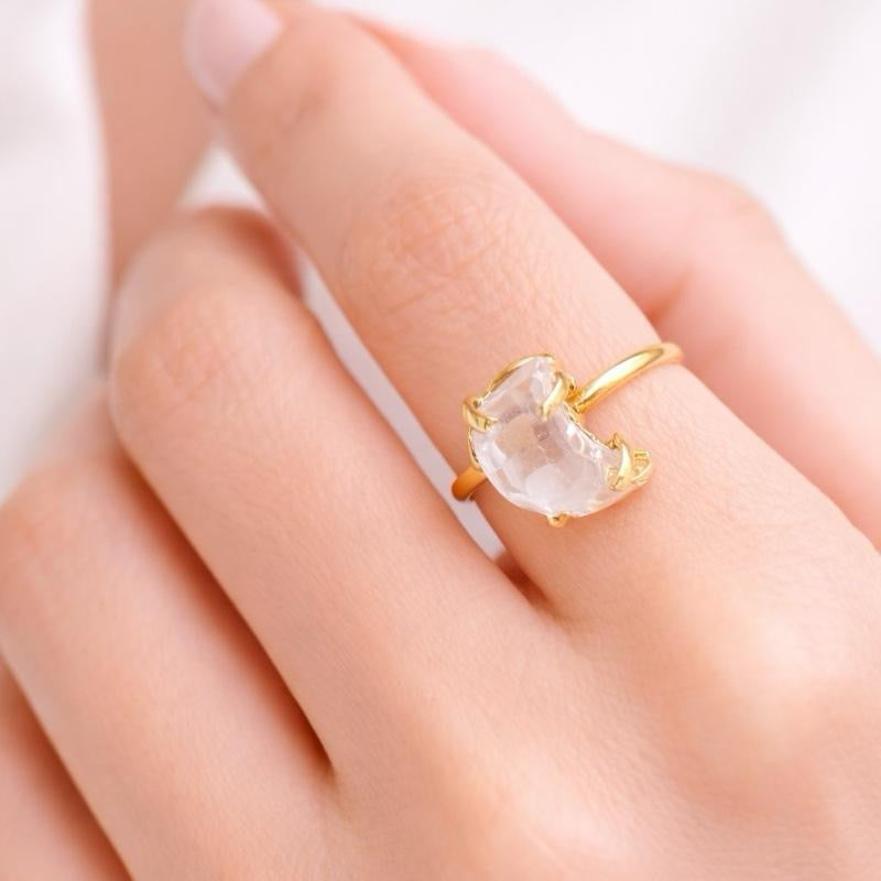 Clear Quartz Moon Ring (Adjustable 5-8)