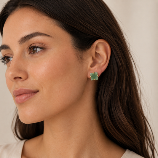 Green Aventurine Square Earrings