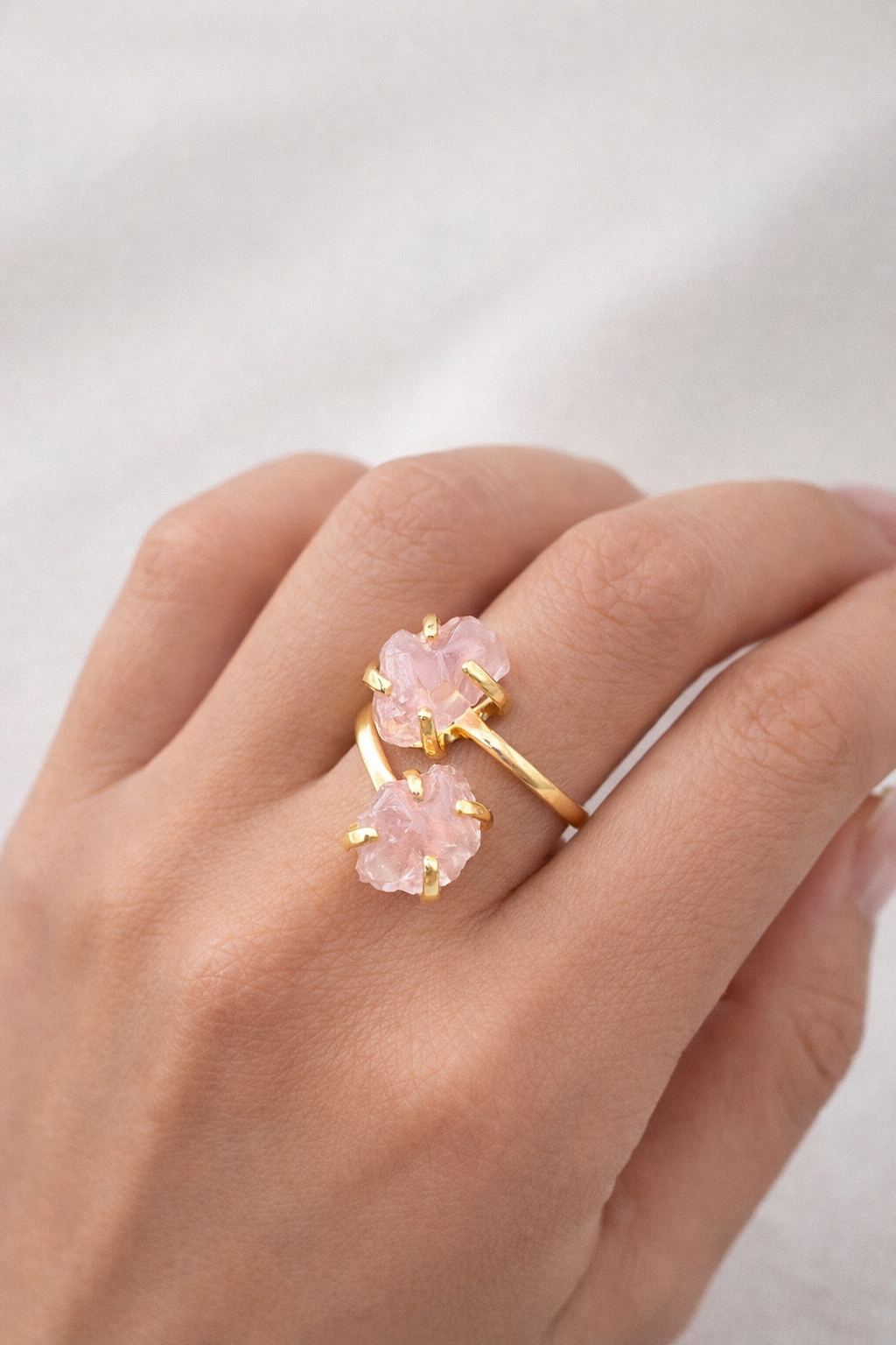 Rose Quartz Double Ring (Adjustable 5-9)