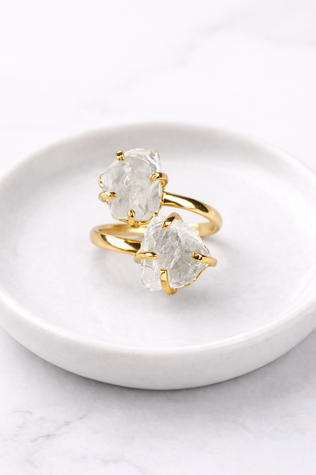 Double Clear Quartz Ring (Adjustable 5-9)