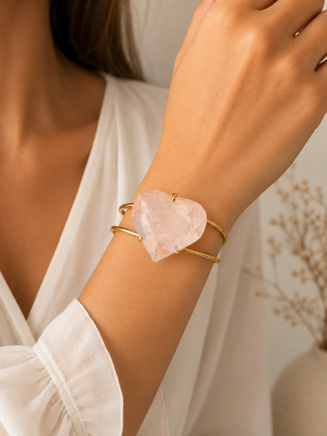 Faceted Rose Quartz Heart Bracelet