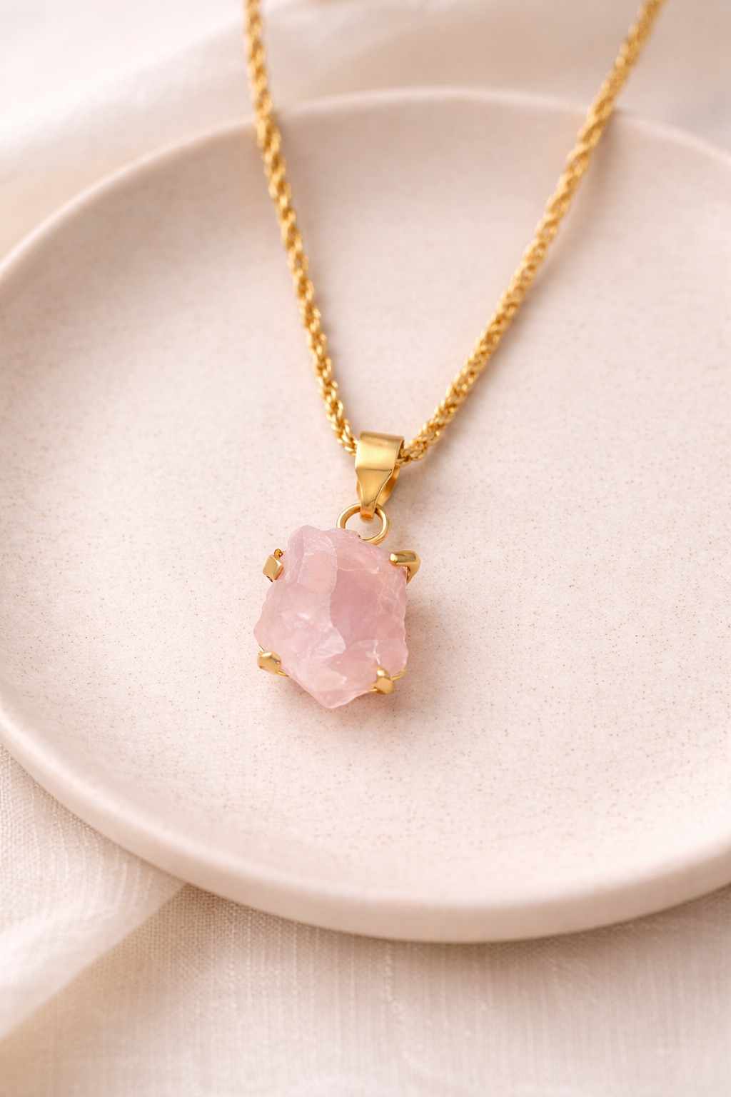 Raw Rose Quartz Pendant Necklace