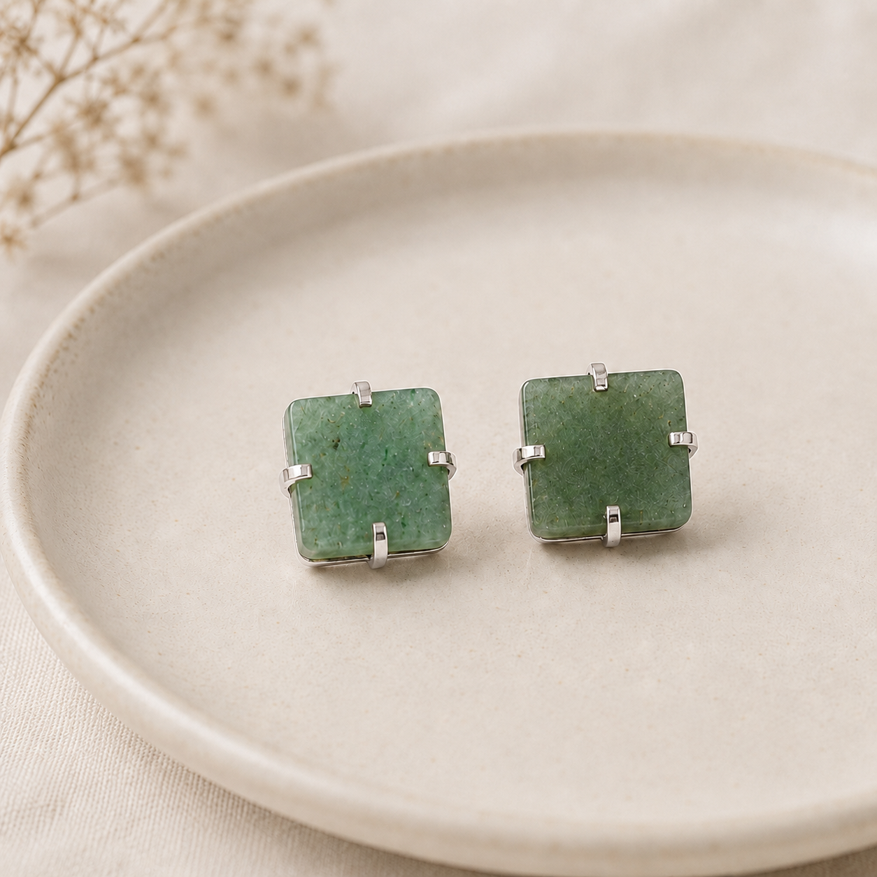 Green Aventurine Square Earrings