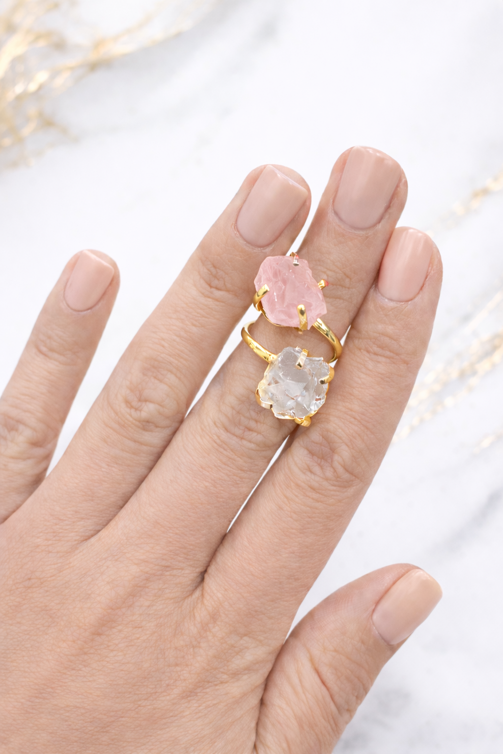 Rose Quartz & Clear Quartz Ring (Adjustable 5-9)