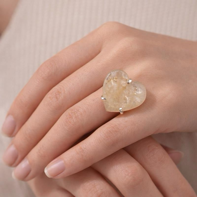 Natural Citrine Heart Ring (Adjustable Size 5–9)