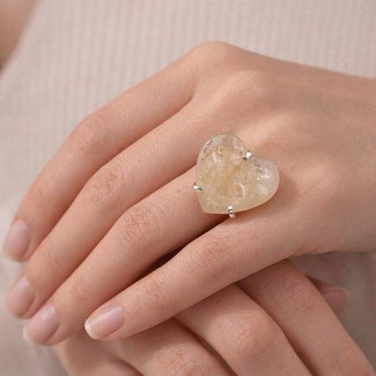 Natural Citrine Heart Ring (Adjustable Size 5–9)