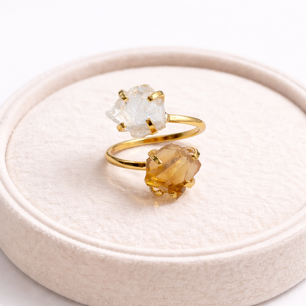Clear Quartz & Smoky Quartz Ring(Adjustable 5-9)