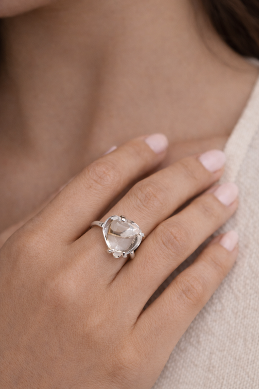 Clear Quartz Heart Ring (Adjustable 5-8)