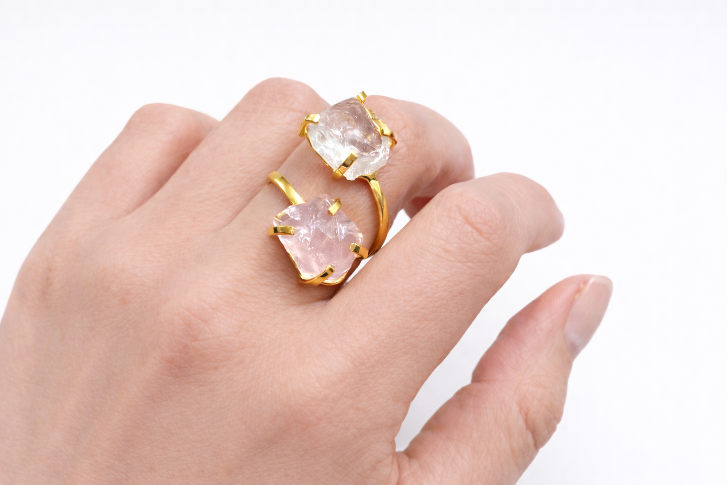 Rose Quartz & Clear Quartz Ring (Adjustable 5-9)