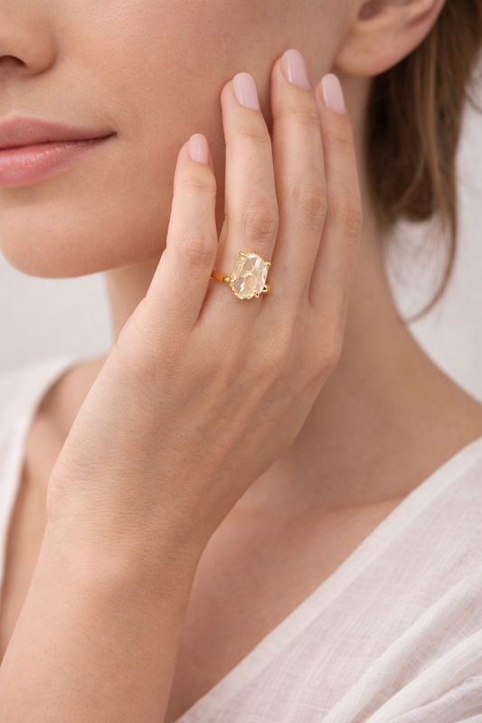 Raw Citrine Solitario Small