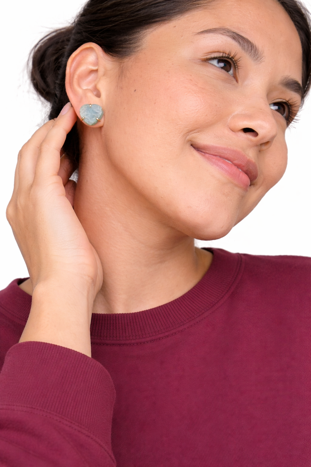 Aquamarine Heart Stud Earrings