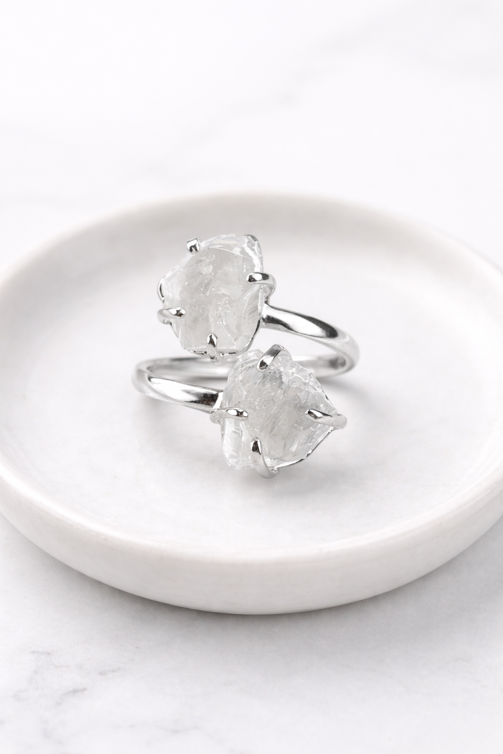 Double Clear Quartz Ring (Adjustable 5-9)