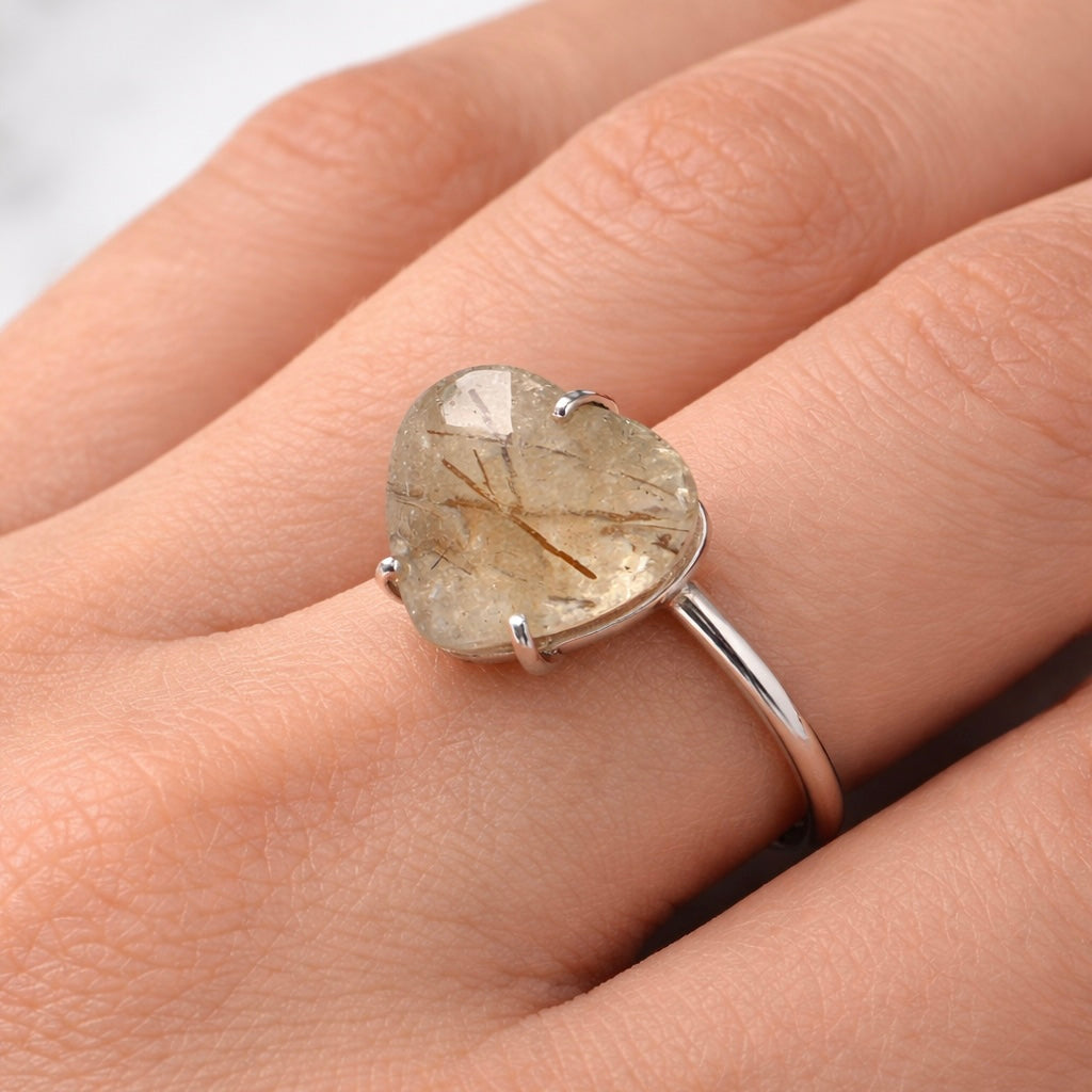 Small Rutilated Quartz Heart Ring (a unique alternative to traditional birthstones) Adjustable 5-9
