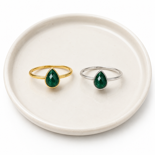 May Birthstone – Emerald Adjustable Sterling Silver Ring
