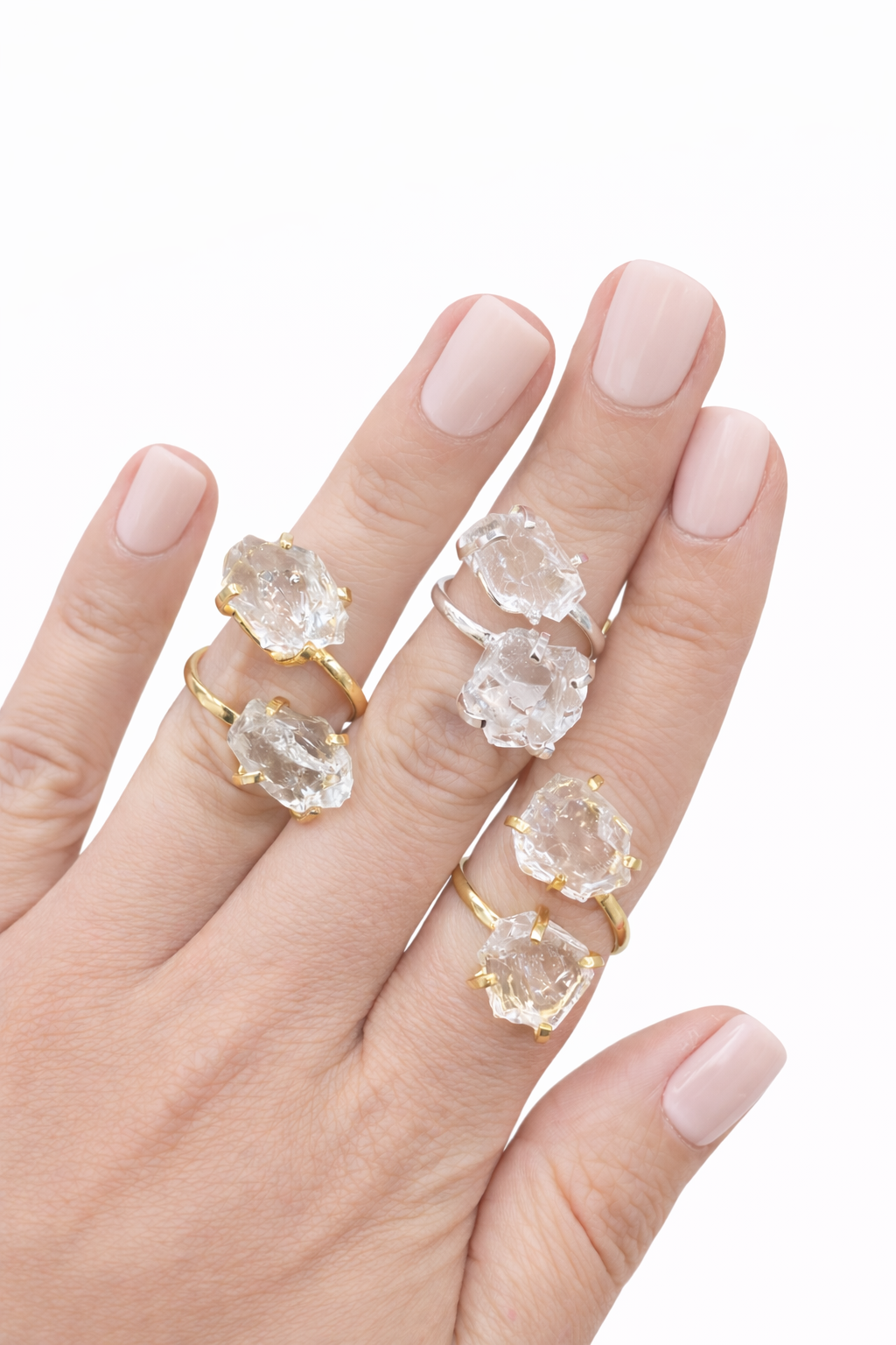 Double Clear Quartz Ring (Adjustable 5-9)