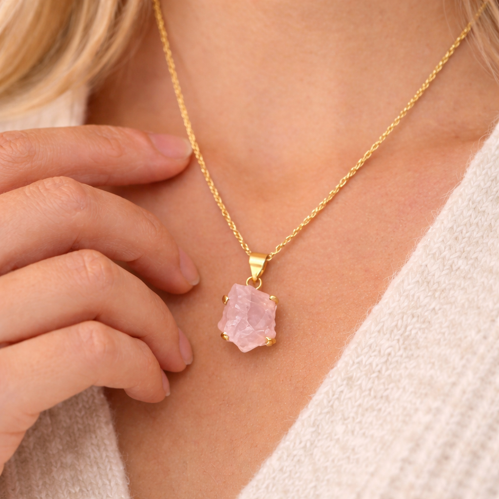 Raw Rose Quartz Pendant Necklace