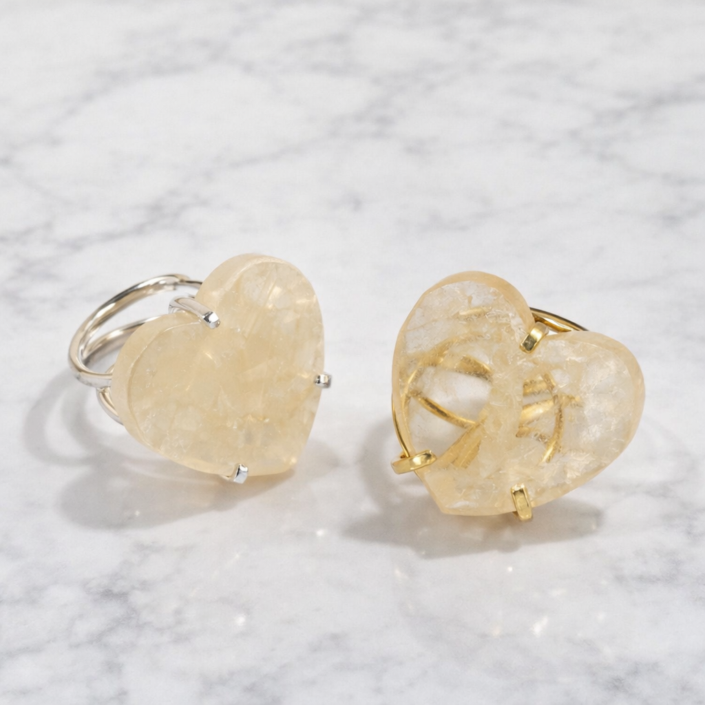 Natural Citrine Heart Ring (Adjustable Size 5–9)